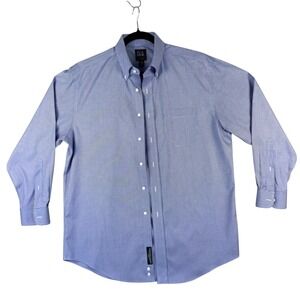 Jos A Bank Traveler Mens Blue Micro Check Button Down Dress Shirt 16.5 33